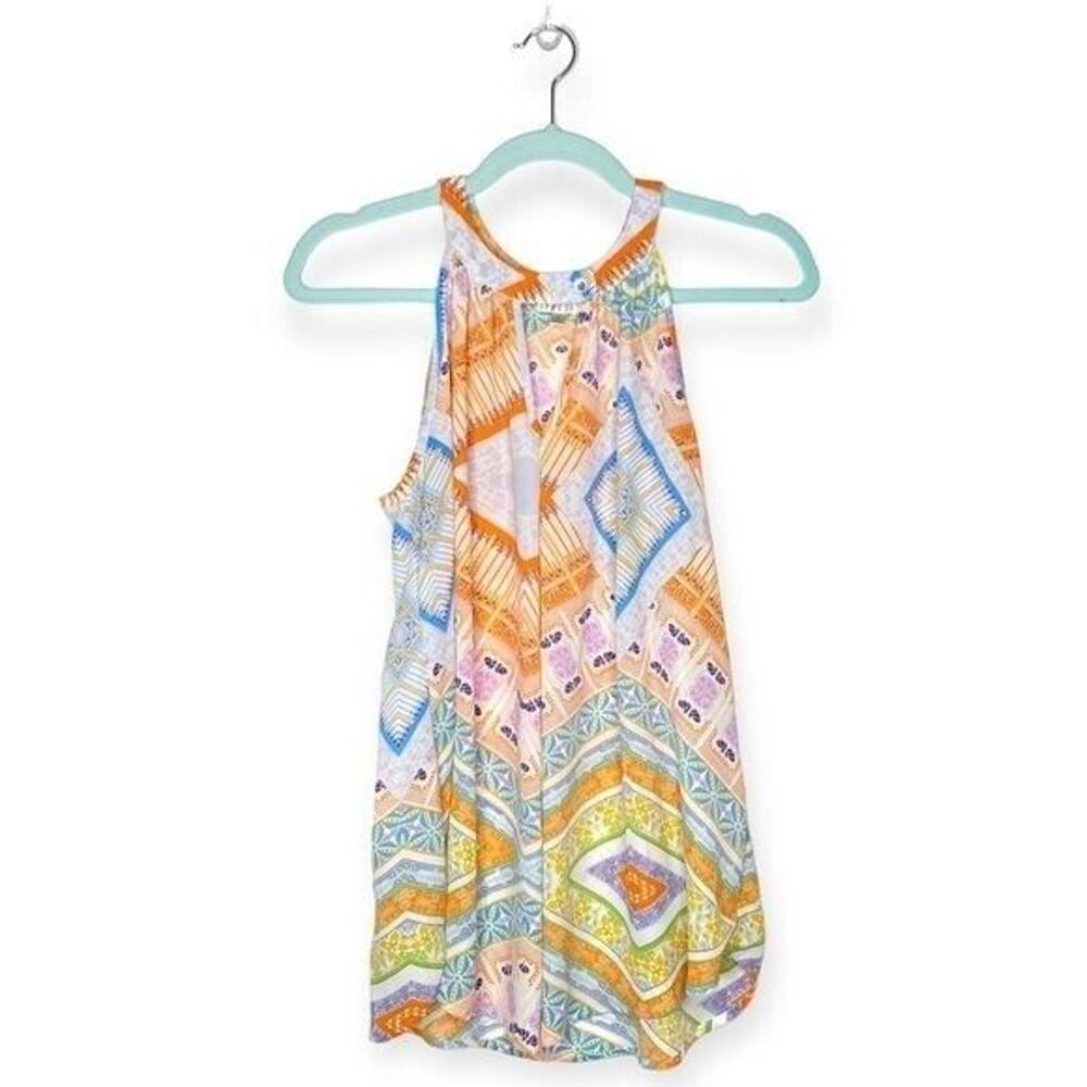 Spense top halter neck sleeveless multicolor geometric boho festival preppy S